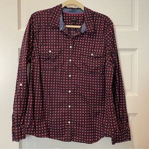 EUC Talbots patterned blouse; small red floral on navy background